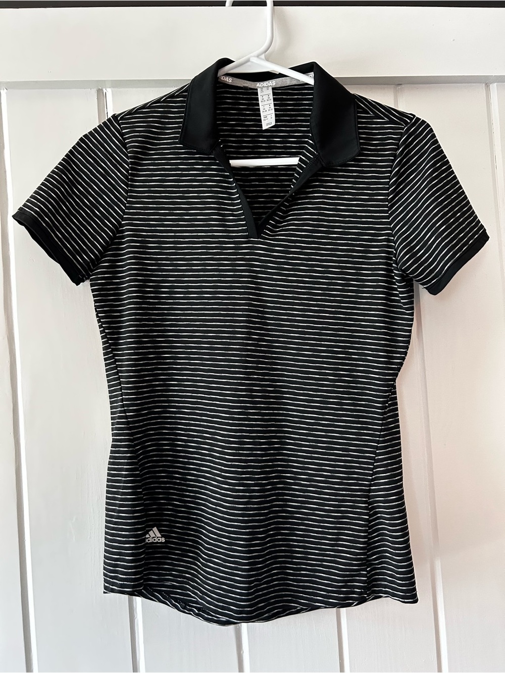 adidas | Black & White Striped Womens Polo